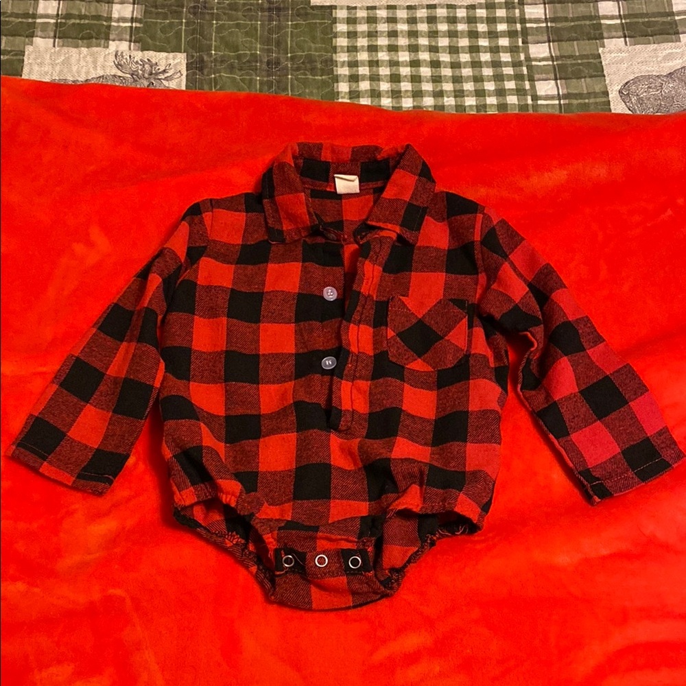 Red and Black Plaid Baby Onesie